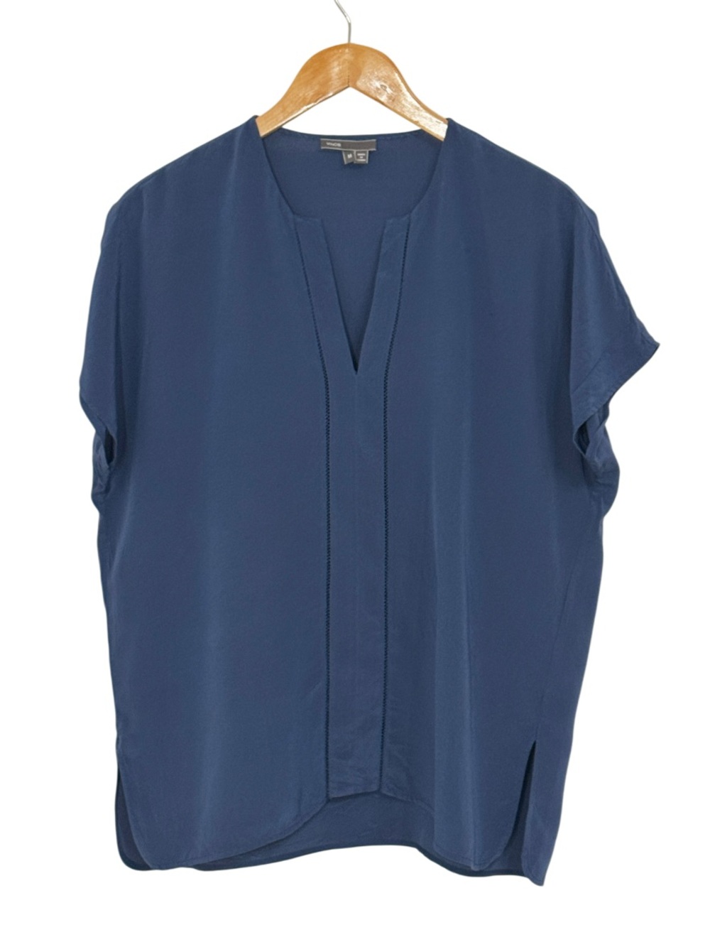 Vince split neck pintuck blouse, medium blue Silk Size Medium EUC